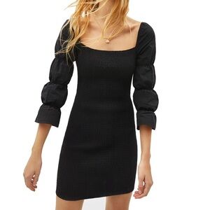 Bershka Smocked Square Neck Shirred Dress